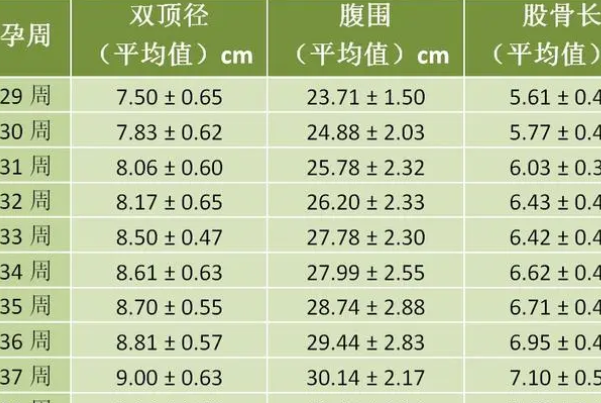 请问胎儿bpd hl fl标准值和孕周对照表是怎样的？